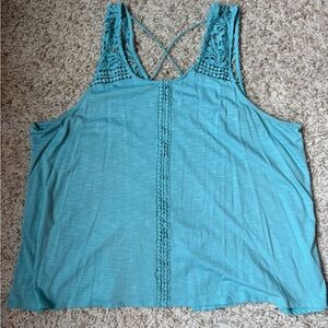 Angels Teal Crochet Accent Tank Top